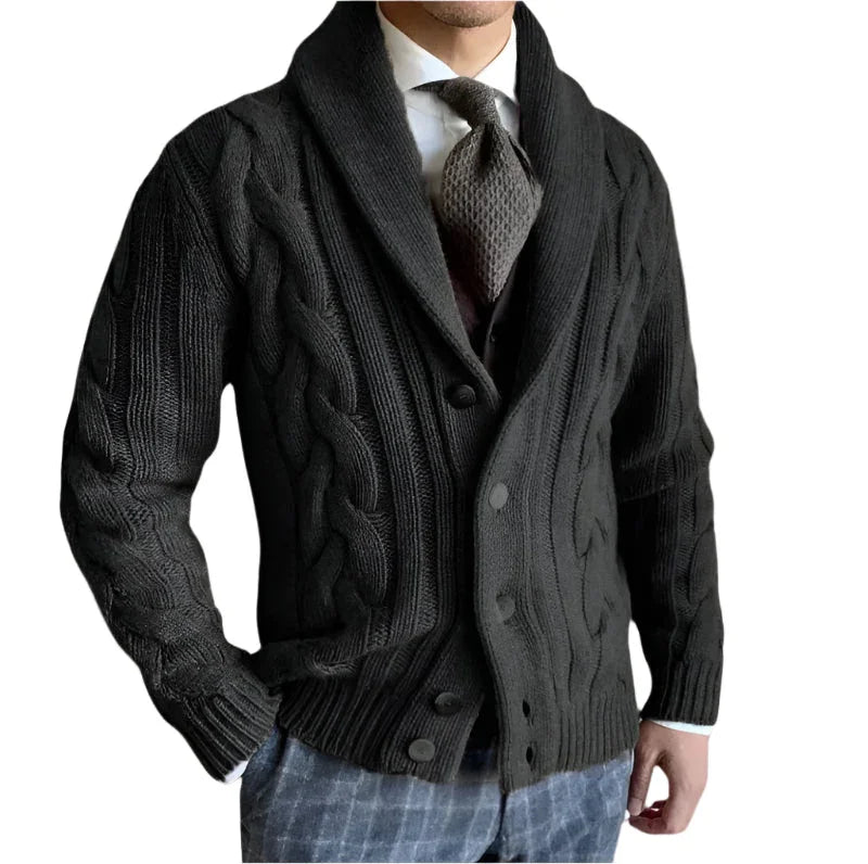 Herr cardigan, stickad jacka i mjuk ullblandning. Perfekt för höst & vinter. Stilren & bekväm herrkofta.