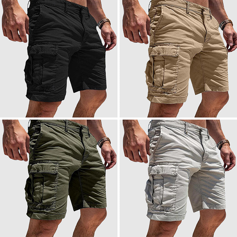 Herr cargo shorts, beige, rymliga fickor, andningsbart tyg för utomhusäventyr, komfort och stil under varma dagar.