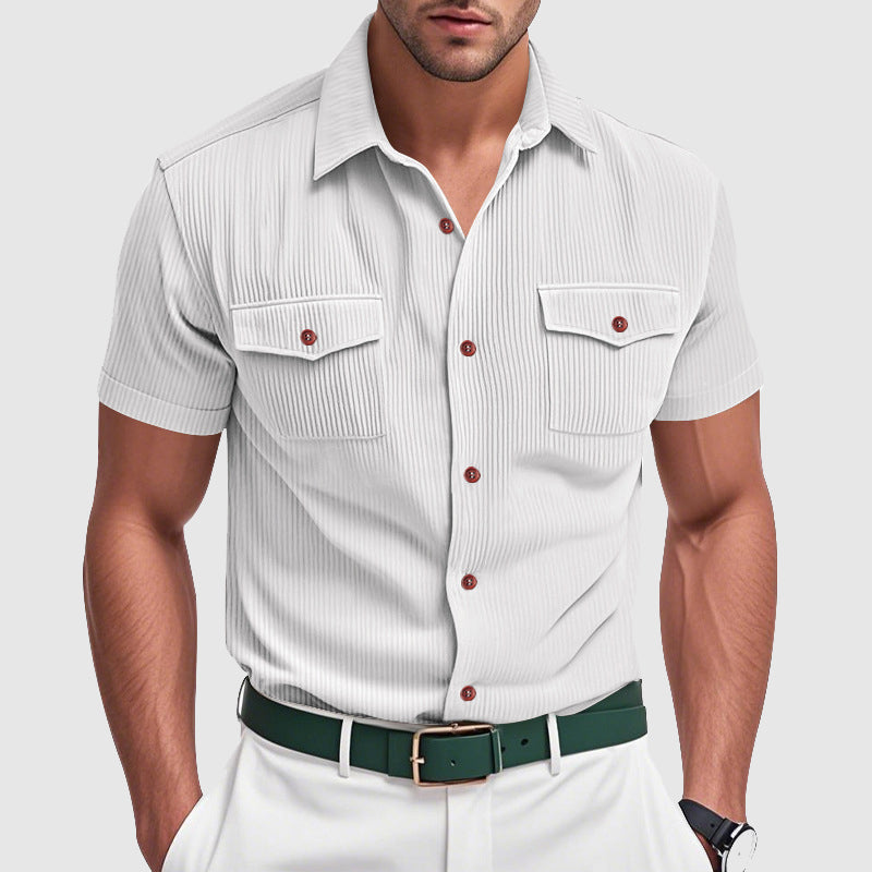 Urban herrskjorta, casual stil. Lätt äventyrsskjorta med pikékrage för vårmode & sommarstil.
