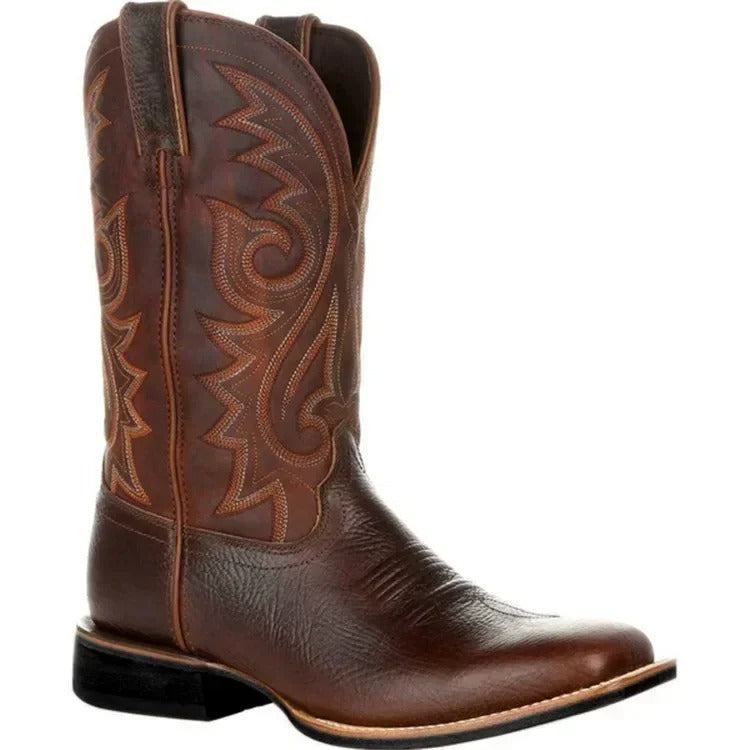 Herr cowboystövlar i PU-läder, västernstil, slip-on, i mode brun färg.