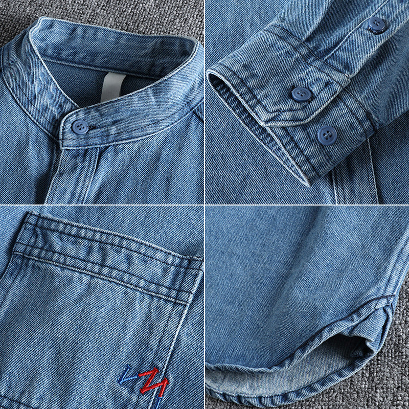 Snygg herrskjorta i denim med långa ärmar, idealisk för en avslappnad men välklädd look.