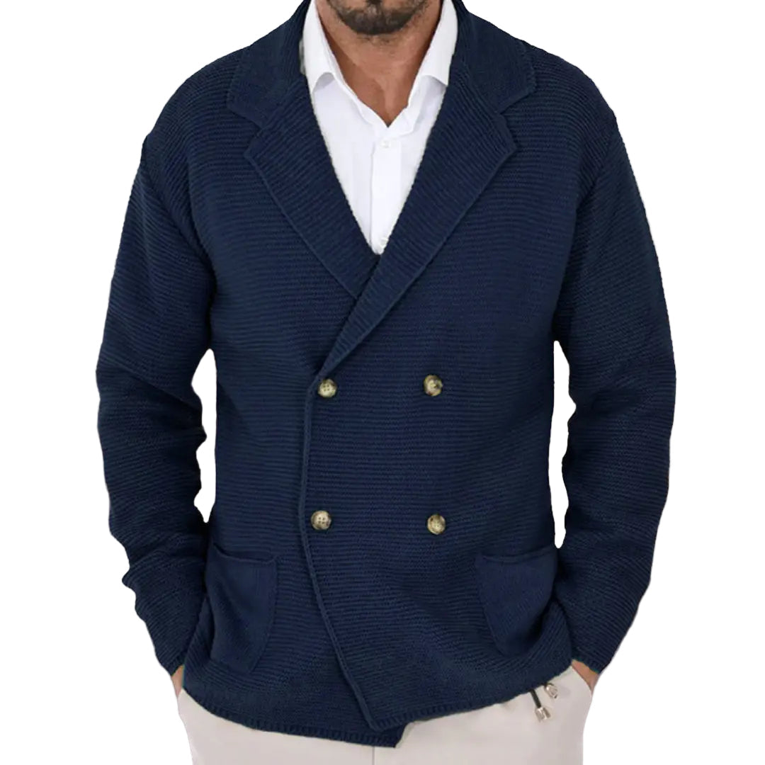 Herr dubbelknäppt kofta i klassisk design för en elegant och tidlös stil, perfekt för höst och vår.