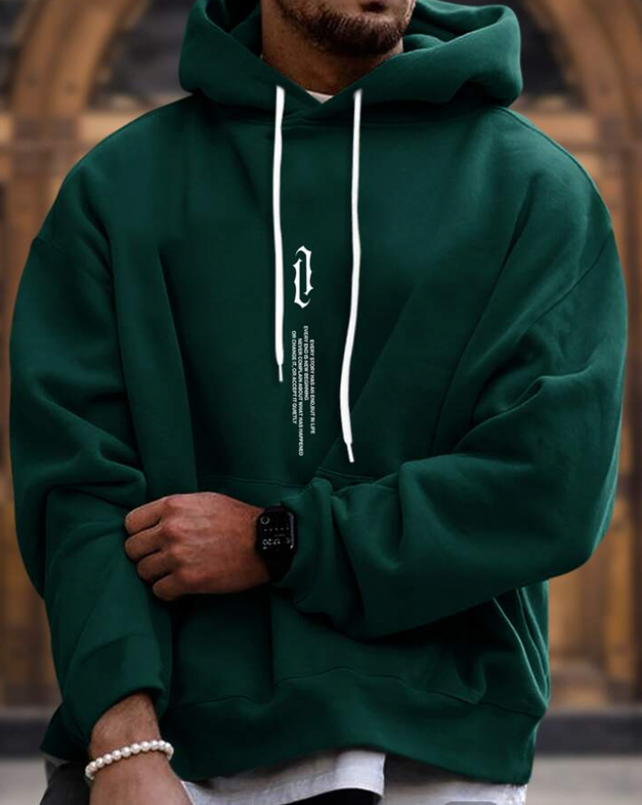 Svart Herr Elegant Hoodie. Stilren huvtröja för män, bekväm och mångsidig för alla tillfällen, året runt.