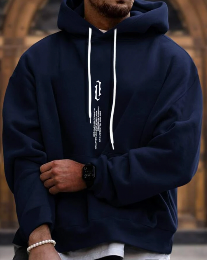 Blå Herr Elegant Hoodie. Mångsidig och bekväm huvtröja i stilren design, perfekt för en casual stil.