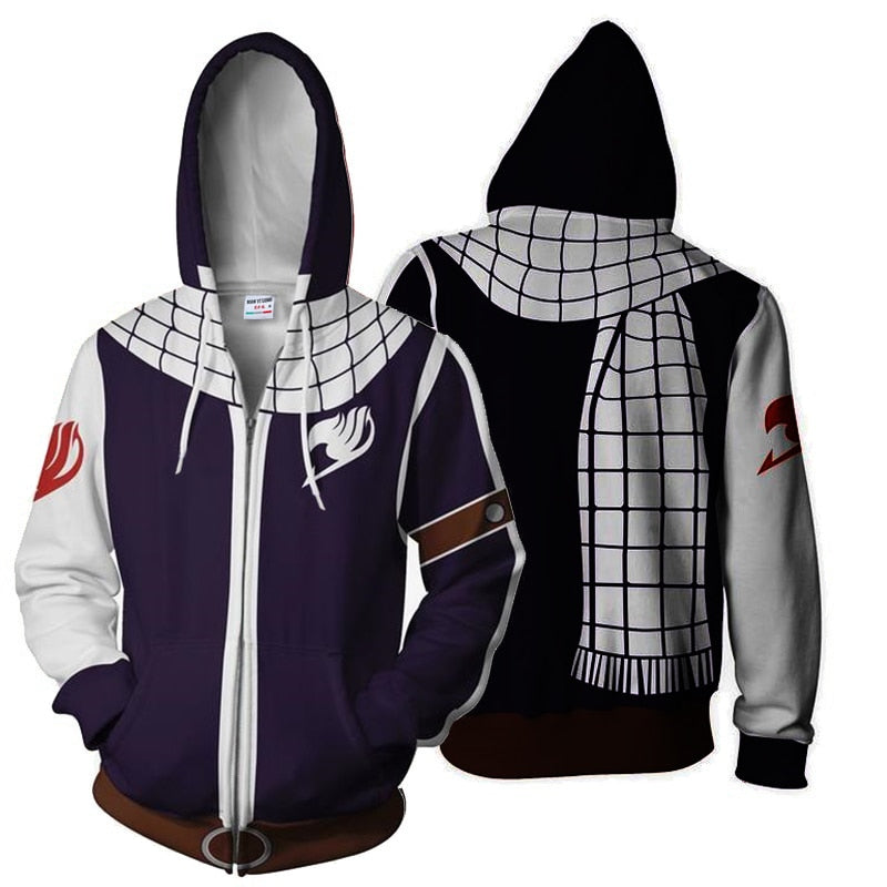 Modern herr Fairy Tail anime huvtröja, kombinerar casual stil med unika 3D-tryckdetaljer.