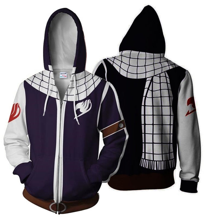 Modern herr Fairy Tail anime huvtröja, kombinerar casual stil med unika 3D-tryckdetaljer.