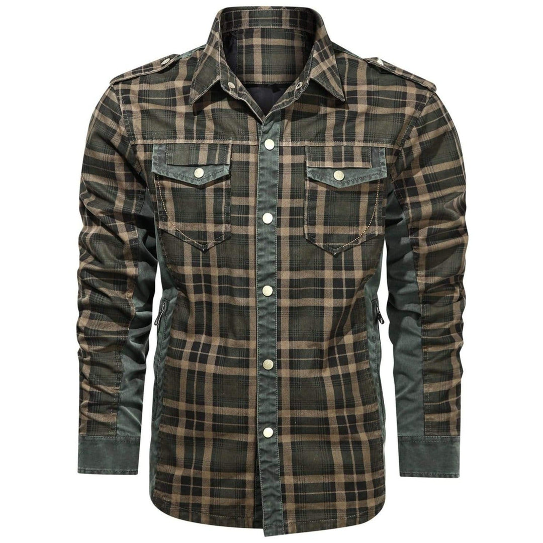 Närbild på tyg: Högkvalitativ flanellskjorta herr i bomull/polyester. Hållbar långärmad skjorta för vardag.