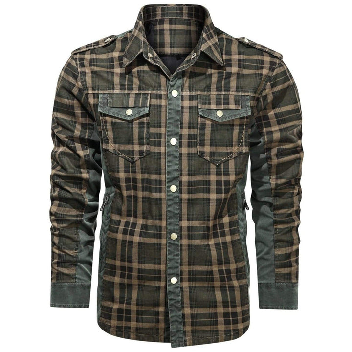 Närbild på tyg: Högkvalitativ flanellskjorta herr i bomull/polyester. Hållbar långärmad skjorta för vardag.