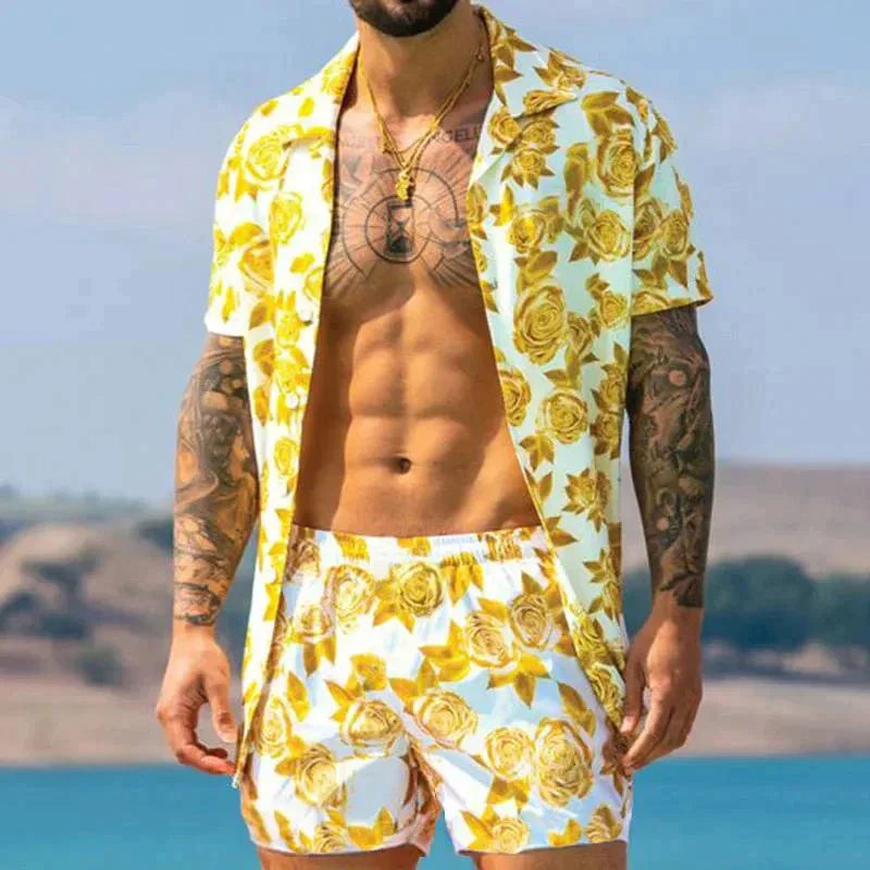 Trendig 3D-tryckt fritidsuppsättning för herr. Perfekt med oversized shorts för en avslappnad sommarlook.