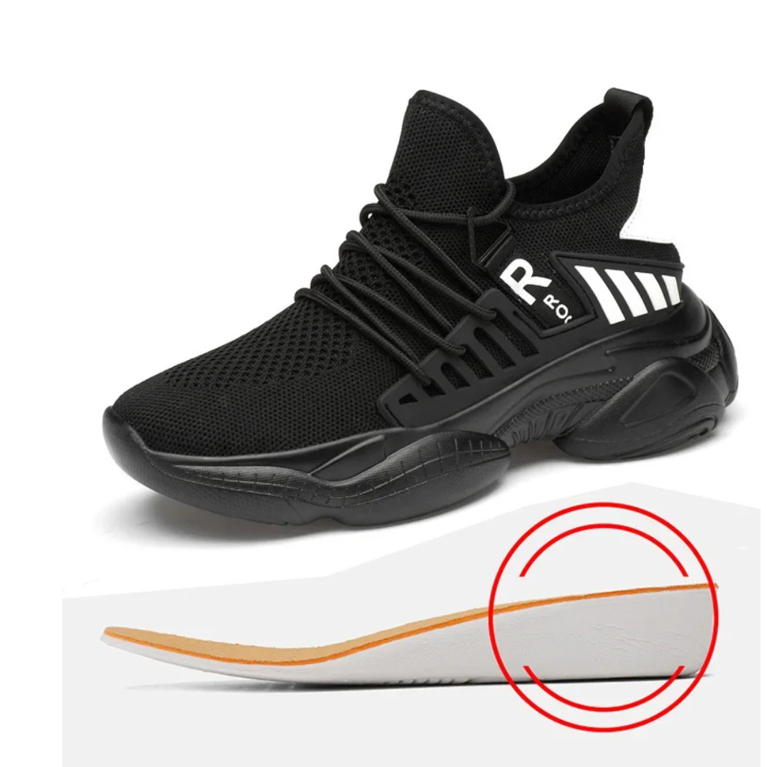 Sidovy av herr höjdsneakers i premiumkvalitet. Visar den eleganta designen och dolda klacken.