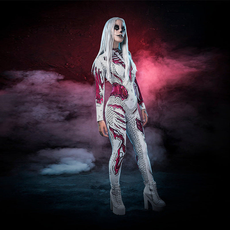 Bekväm Herr Halloweenkostym i polyester med skrämmande helkroppstryck, perfekt för maskeraden.