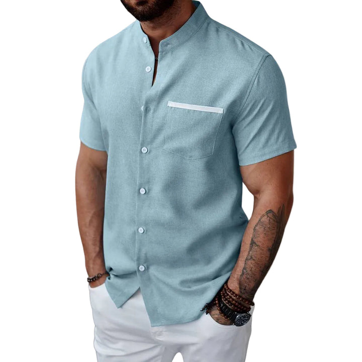 Herr Henley t-shirt kortärmad med knappar, stilren vardagslook.