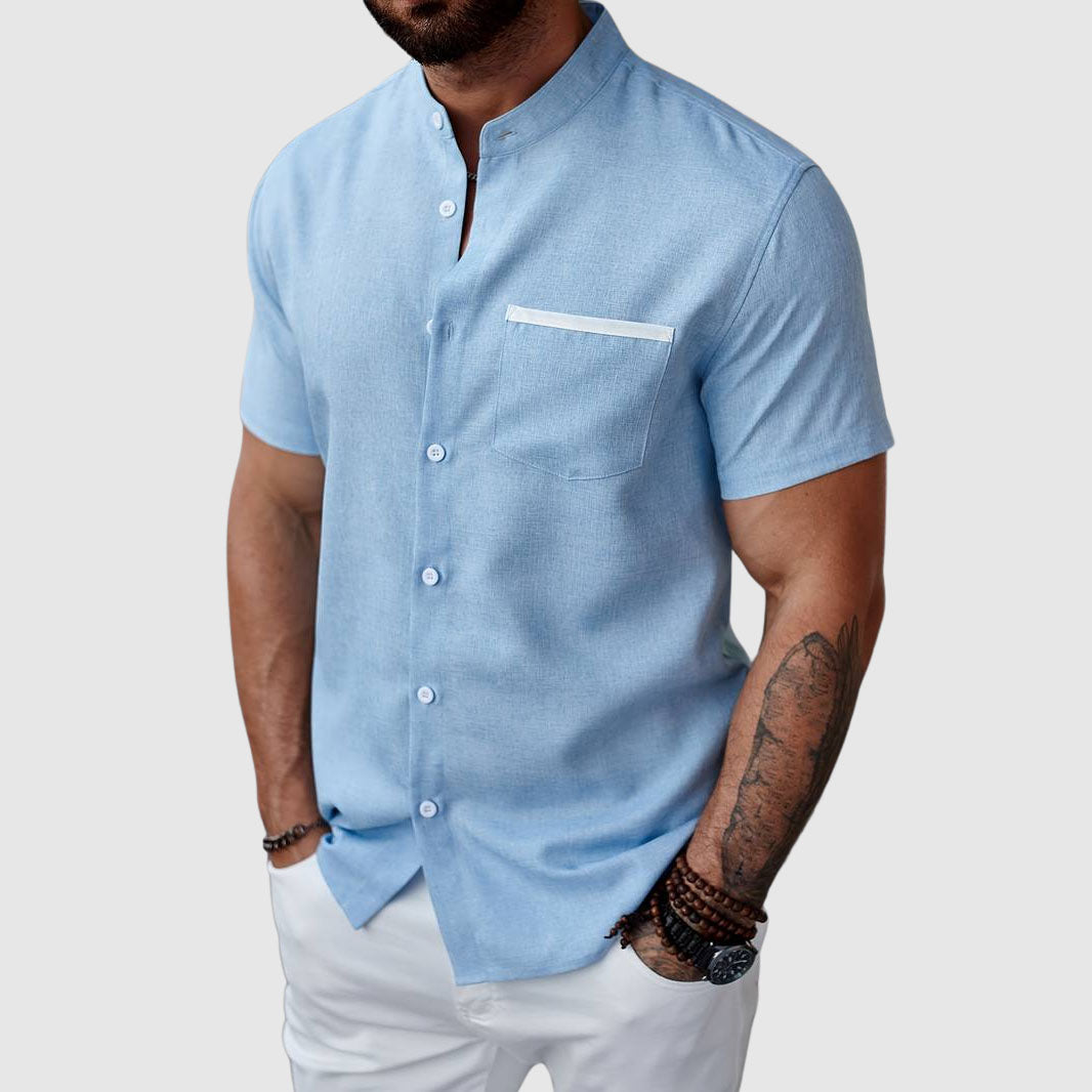 Mångsidig kortärmad herr Henley tröja med knappar, idealisk för vardag & sommar.