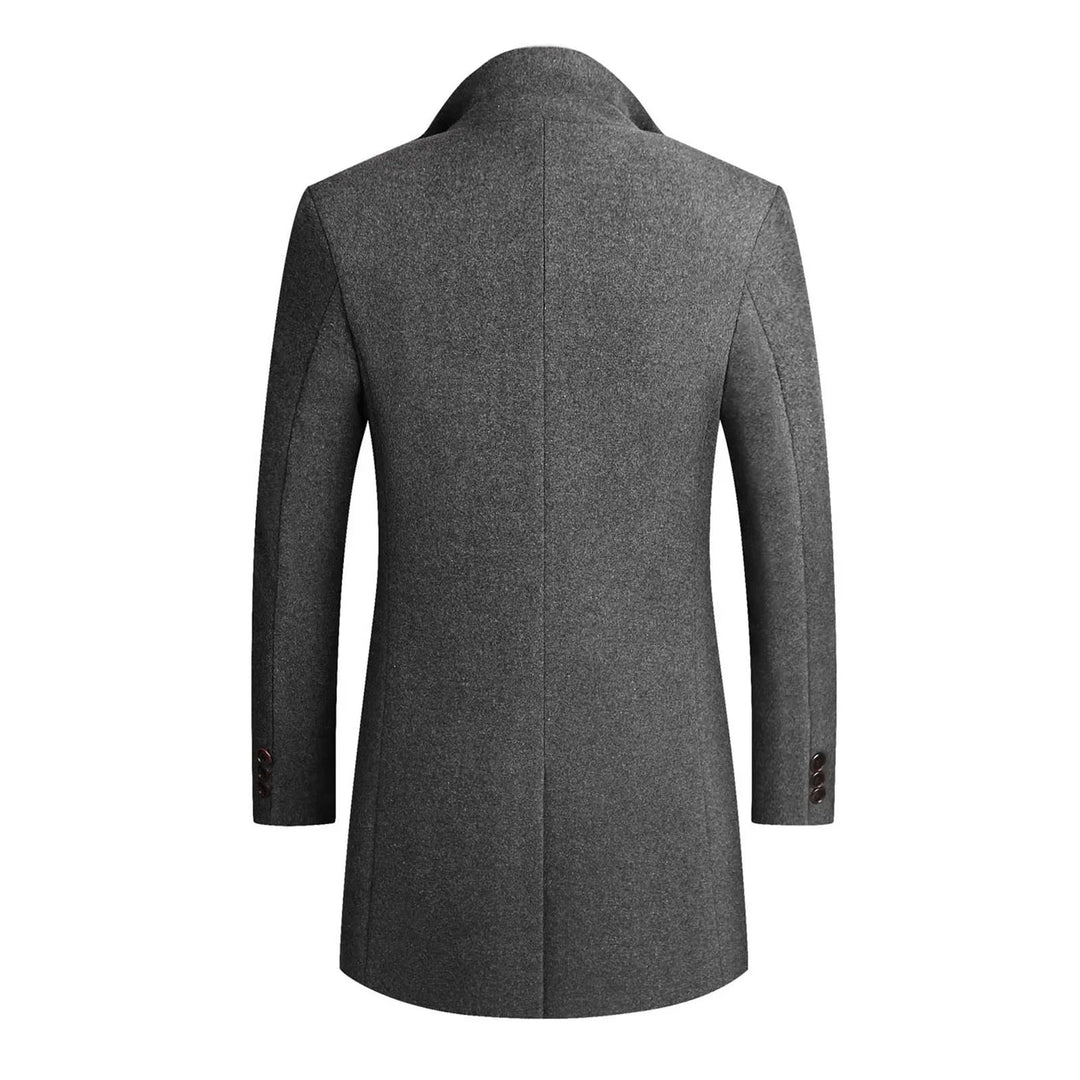 Grå herr ullkappa i klassisk stil, elegant ytterplagg för en formell vinterlook.