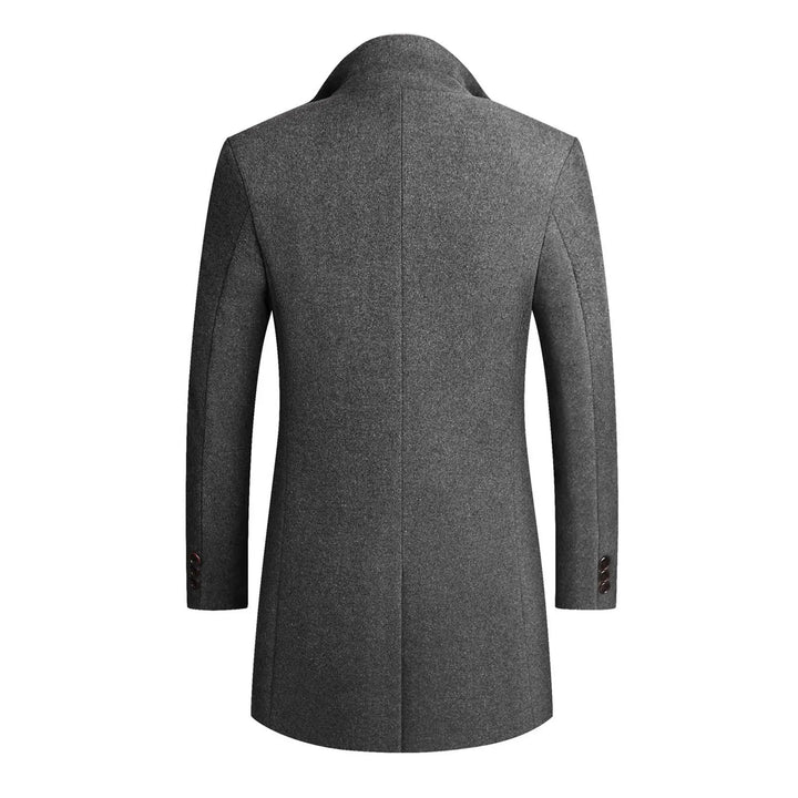 Grå herr ullkappa i klassisk stil, elegant ytterplagg för en formell vinterlook.