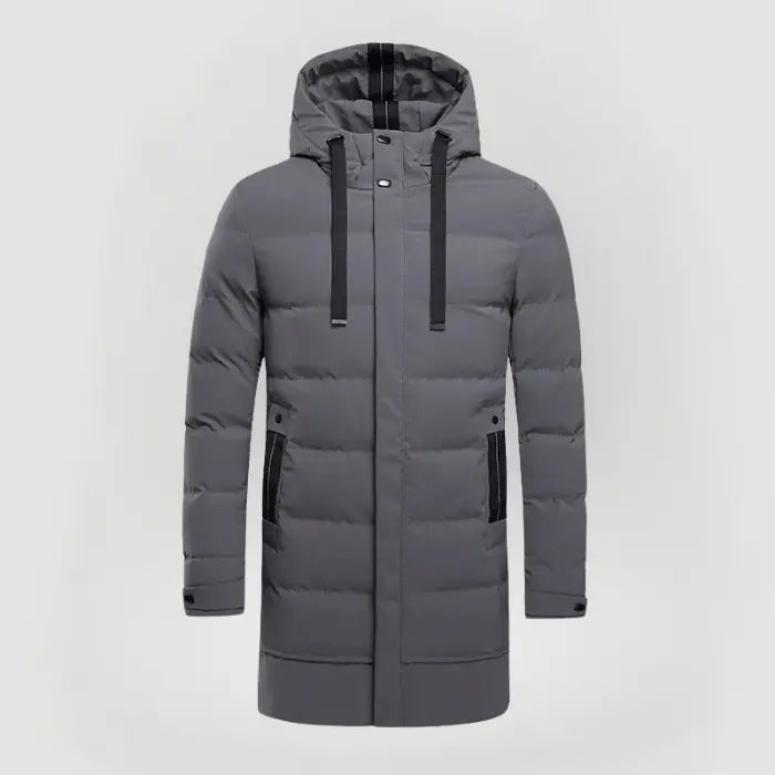 Värmande och stilren herr vinterjacka i mörkgrön nyans, ett tåligt ytterplagg för herrmode under vintern.