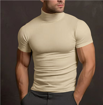 Unik kortärmad herr-turtleneck. Modern design, bekväm och stilren herrtröja för elegant vår- och höstmode.