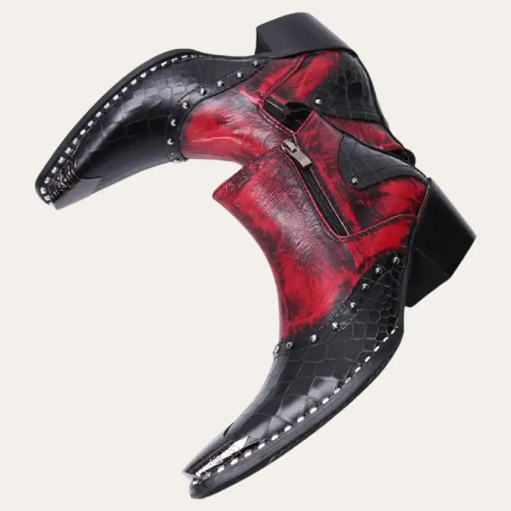 Stilrena herr cowboystövlar i robust westernstil med sidodragkedjor. Handgjorda låga boots, snygga för män.