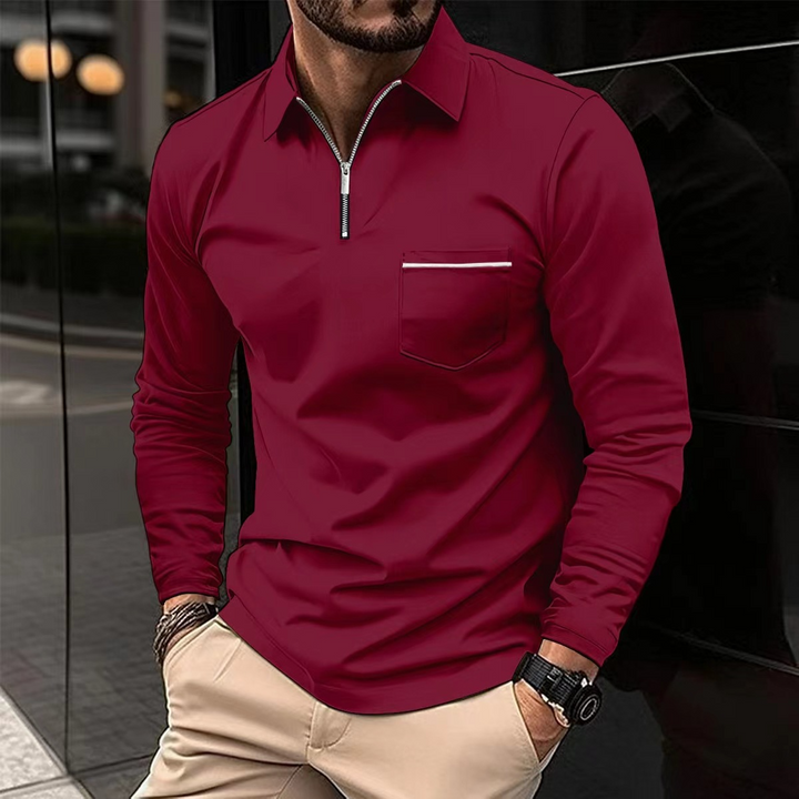 Smartcasual långärmad pikétröja för herr, klassisk stil i grå bomull, perfekt för våren