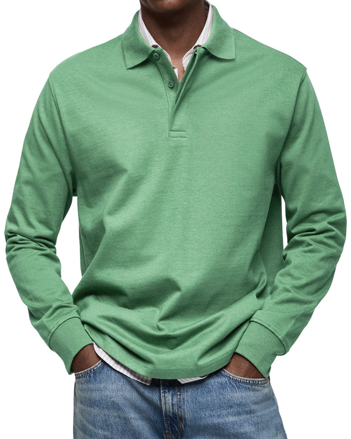 Långärmad pikétröja för herr med bekväm passform, idealisk för smart casual herrmode.