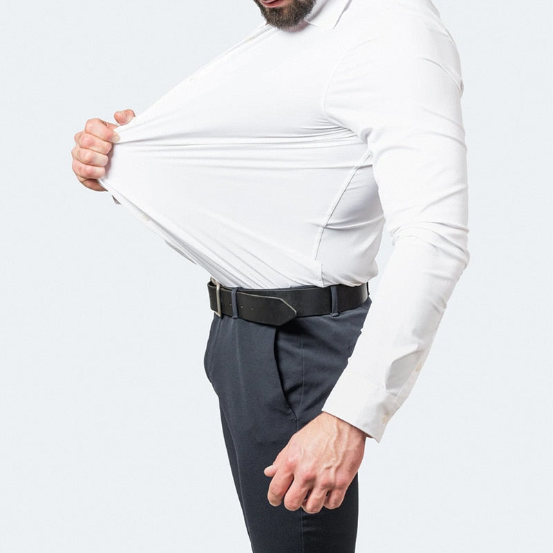 Herrskjorta med modern passform, långa ärmar, stretch, svart, mångsidig elegans