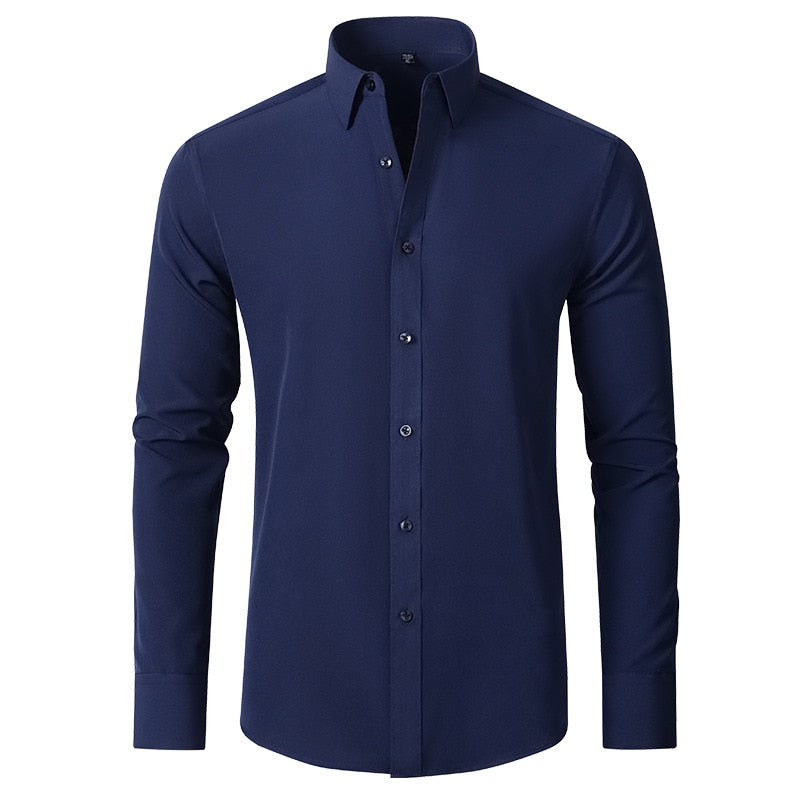 Casual look med herrskjorta, långärmad stretch, blå rutig, modern och bekväm