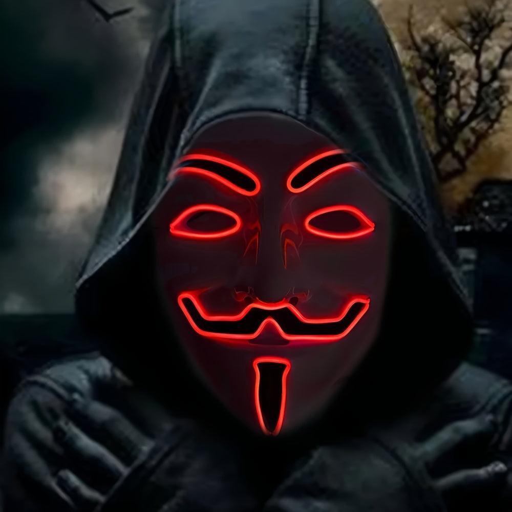 Anonym LED-mask för cosplay, glödande i mörkret, perfekt för Halloweenfester.