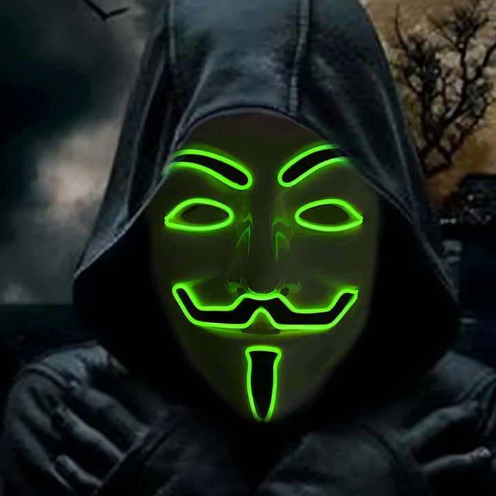 Spöklik LED-mask för Halloween, anonym och glödande för en mystisk festlook.