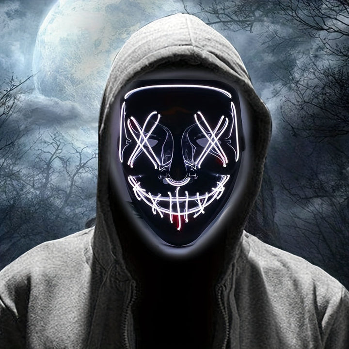 Festlig LED-mask i anonym design, lysande tillbehör för Halloween och cosplay.
