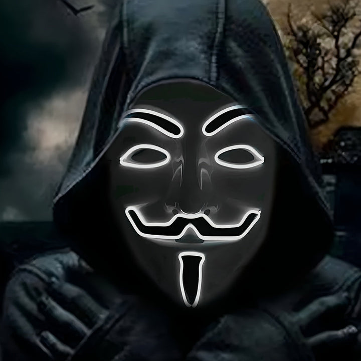 Herr LED-mask för utklädnad, glödande och anonym, perfekt för Halloween.