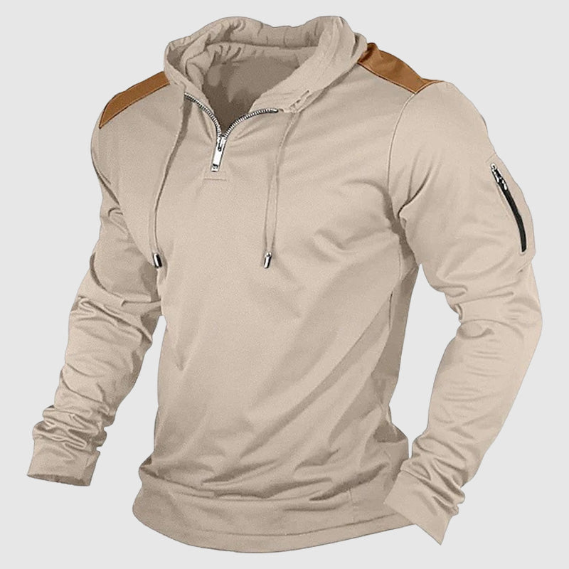Bekväm herrhoodie med dragkedja. Sportig och avslappnad design för streetwear och vardagsbruk.
