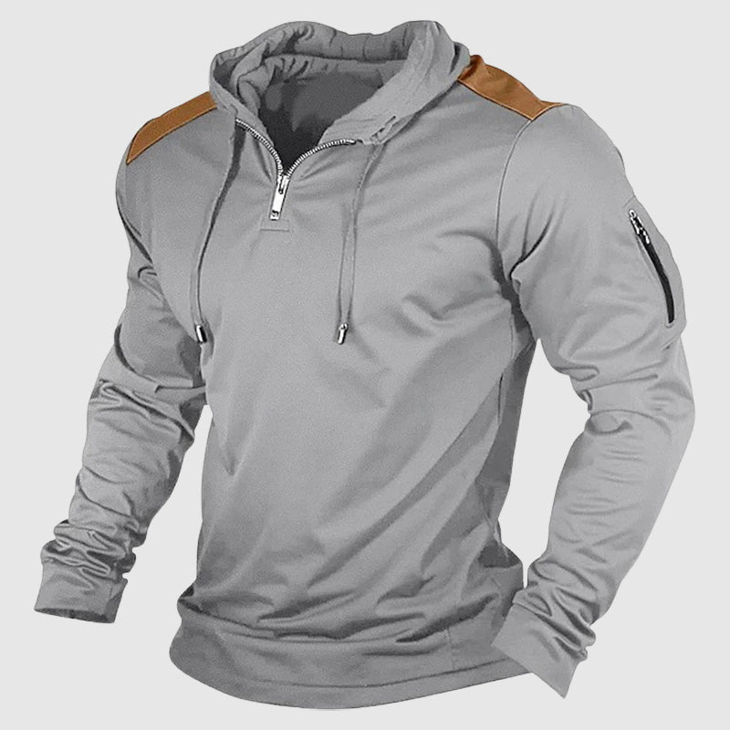 Mångsidig herrhoodie med dragkedja. Bekväm för vardagsstil, vårkläder och sportig streetwear.