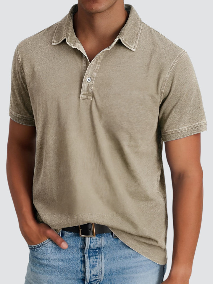 Herr poloshirt, kortärmad, avslappnad passform, klassisk vintage look. Bekväm vardags polo för sommar.
