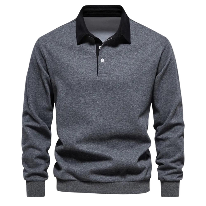 Herr Polosweatshirt i retrodesign. Mjuk herrtröja för stil och komfort.
