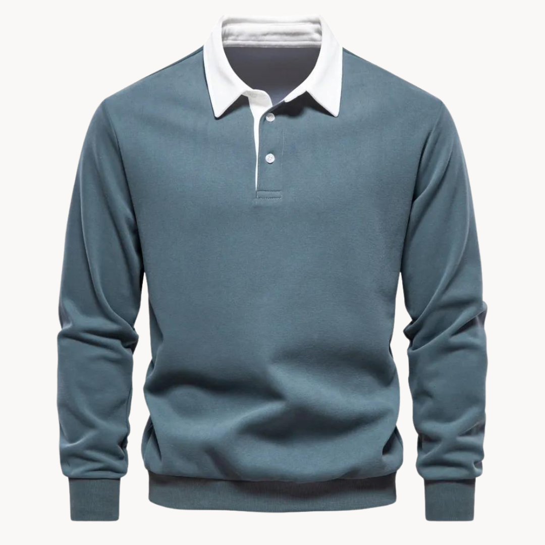 Bekväm herrpolo sweatshirt, perfekt för avslappnat vardagsmode. Retroinspirerad stil.