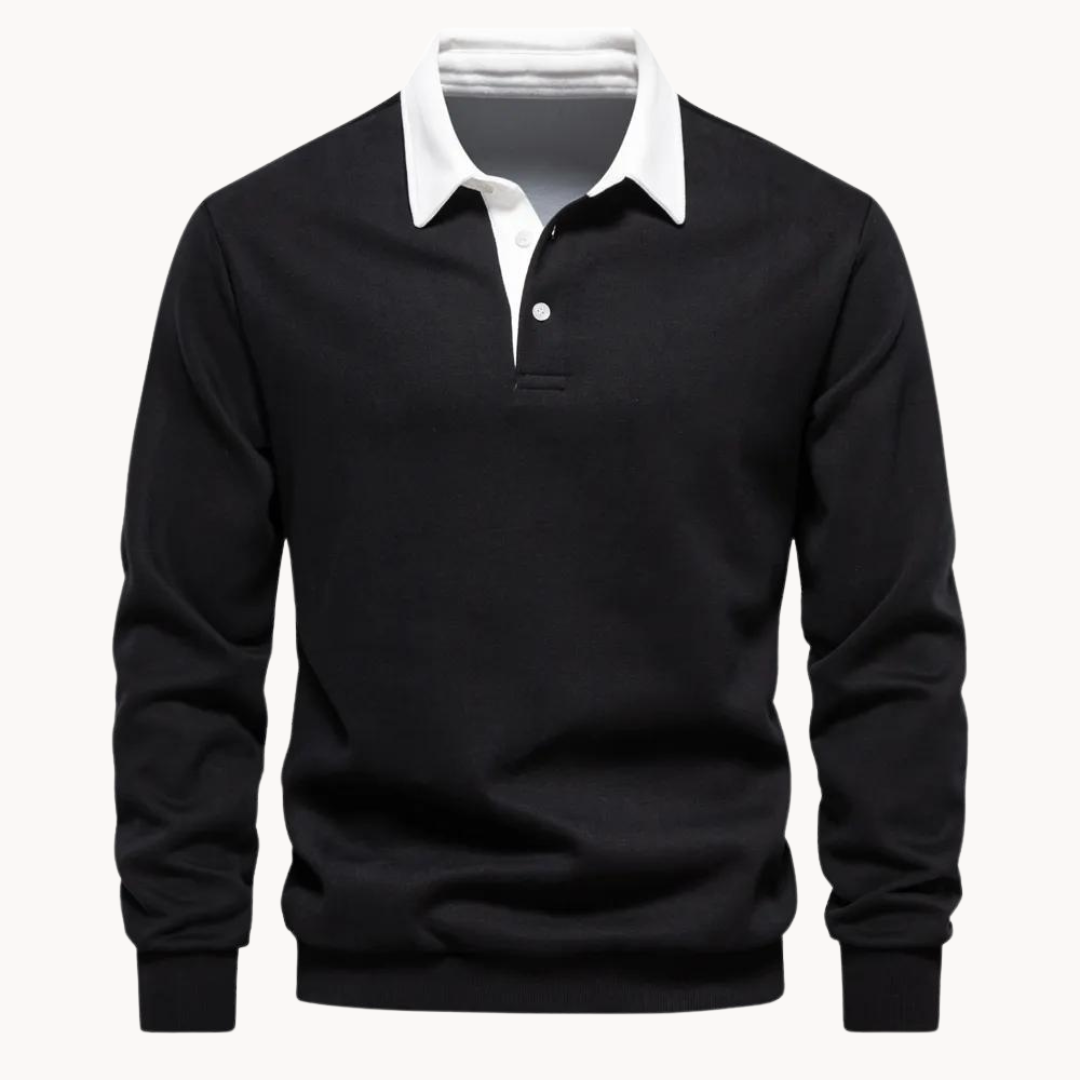 Mångsidig polotröja för män i klassisk retrostil. Idealisk för höst- och vårmode.