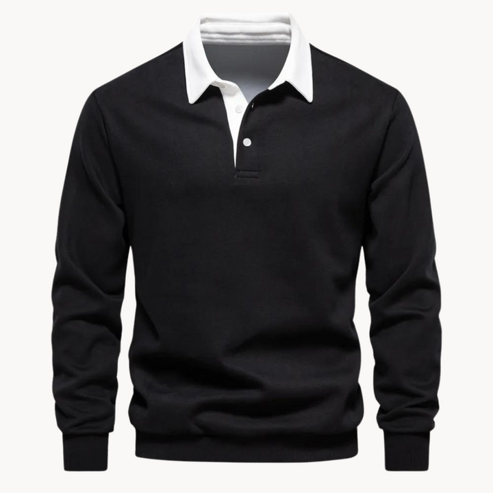 Mångsidig polotröja för män i klassisk retrostil. Idealisk för höst- och vårmode.