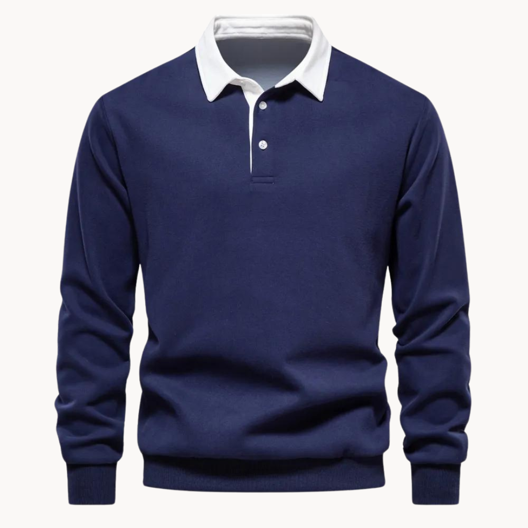 Stilren herr sweatshirt med polokrage, modern retrokänsla. Idealisk för herrkläder.