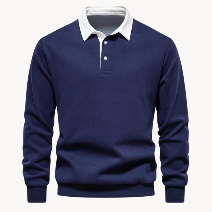 Stilren herr sweatshirt med polokrage, modern retrokänsla. Idealisk för herrkläder.