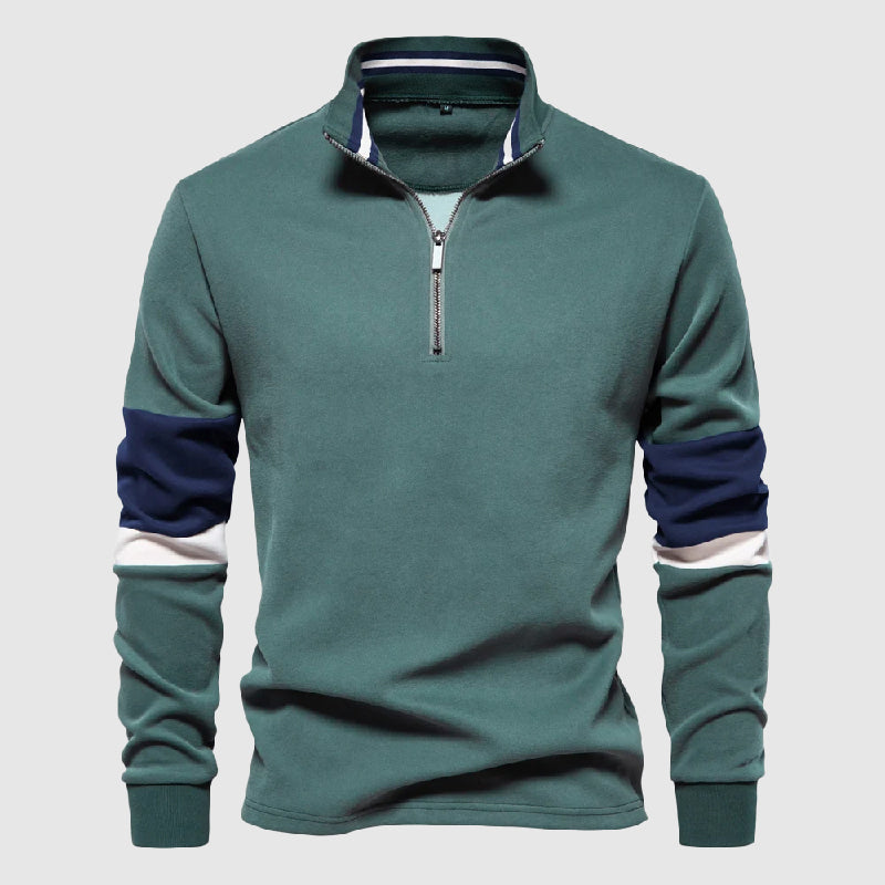 Bekväm Herrtröja Patchwork med dragkedja. Stilren casual pullover med hög krage för vardagsstil.