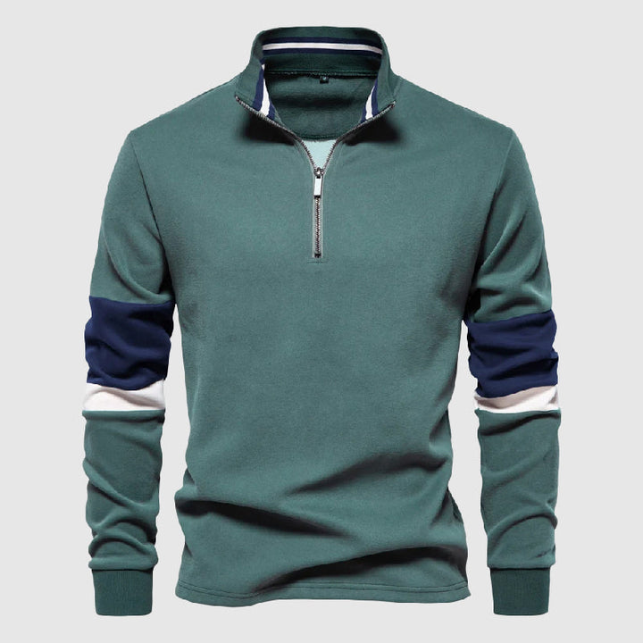 Bekväm Herrtröja Patchwork med dragkedja. Stilren casual pullover med hög krage för vardagsstil.