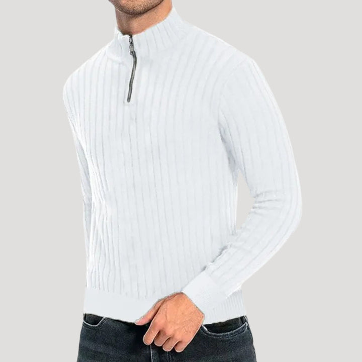 Klassisk herr ribbad halvdraget jumper i tidlös färg. Bekväm stickad tröja för varje man.