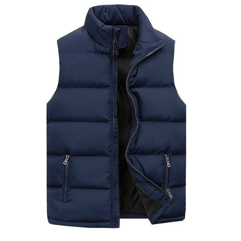 Herr ärmlös pufferjacka i svart färg, perfekt som varm väst för höst och vinter, casual stil.