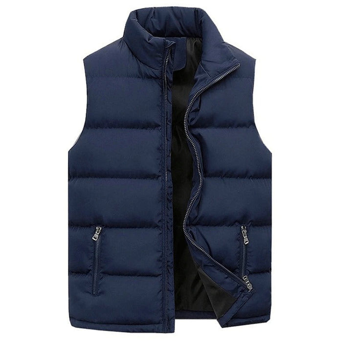 Herr ärmlös pufferjacka i svart färg, perfekt som varm väst för höst och vinter, casual stil.