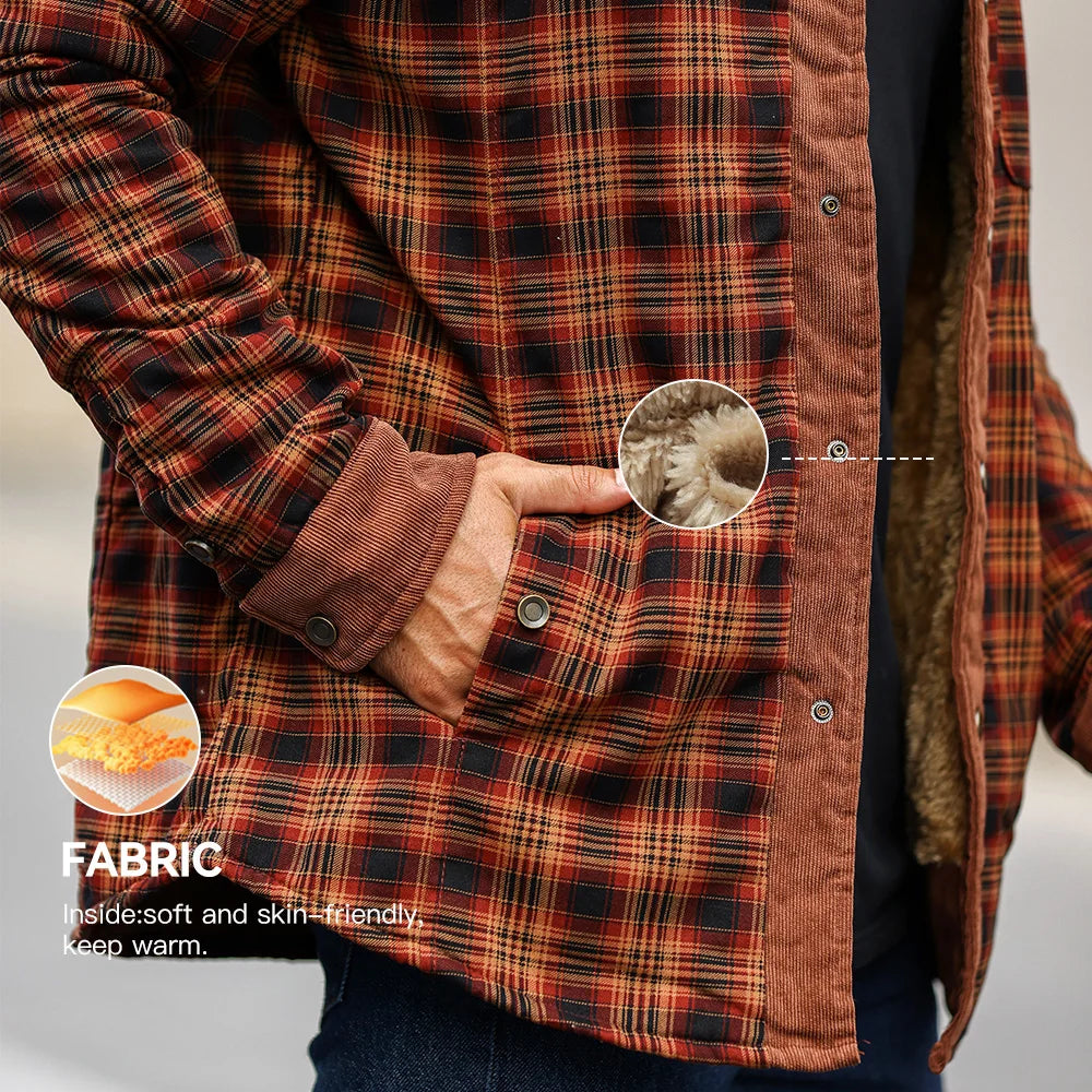 Herrjacka i klassiskt rutigt mönster, sherpafodrad flanell för optimal värme som vinterjacka.