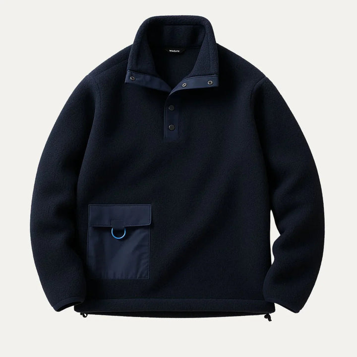 Stilren herr sherpatröja i bomullssherpa. Perfekt för vintermode, ger värme och manlig stil.