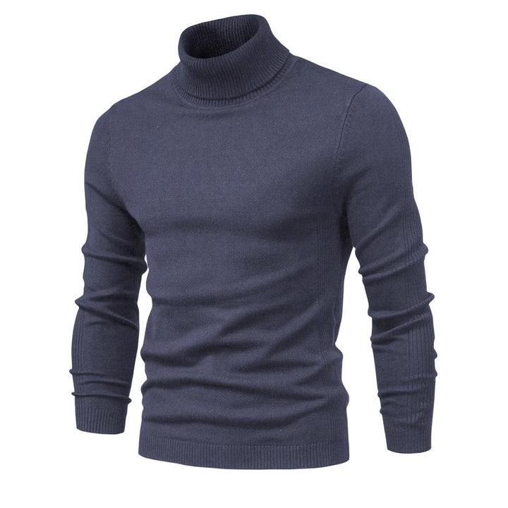 Herr slim fit polotröja i mörkblått, elegant och varm stickad tröja för höstmode.