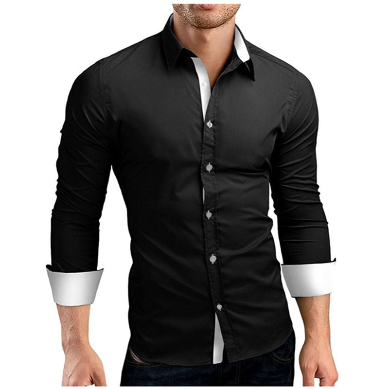 Herr slim fit skjorta i vit polyester med lång ärm, perfekt för affärskläder.