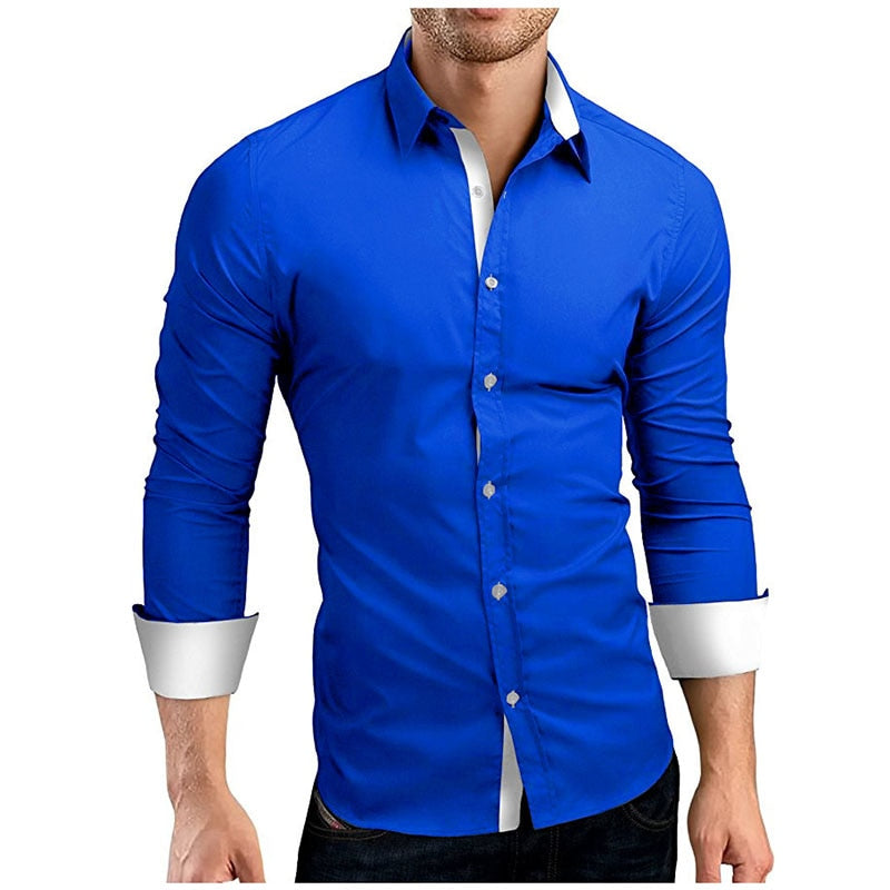 Grå slim fit herrskjorta med lång ärm för män, mångsidig som formell eller vardagsskjorta.