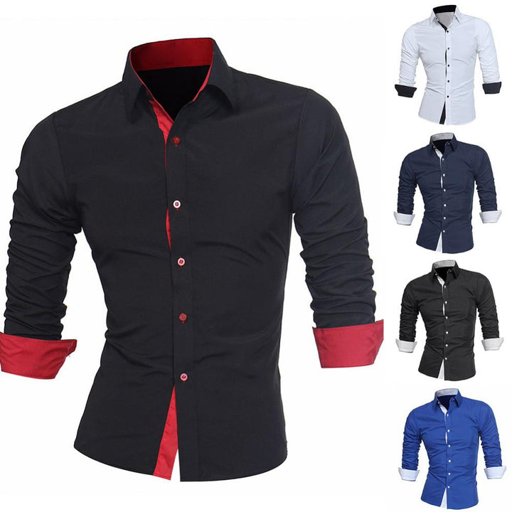 Vit slim fit herrskjorta med lång ärm, placerad snyggt på galge, herrskjorta.